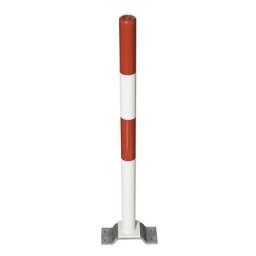 Potelet de délimitation en acier, à cheviller au sol, Ø 60 mm, rouge-blanc, 2 œillets pour chaîne