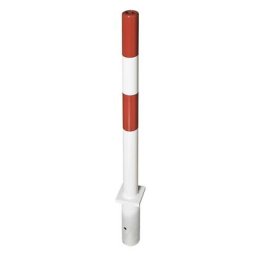 Potelet de délimitation en acier, à sceller dans du béton, Ø 76 mm, rouge-blanc, 1 œillet pour chaîne