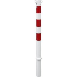 Potelet de délimitation, Ø 76 mm, blanc / rouge, amovible, avec cylindre profilé, avec 2 œillets