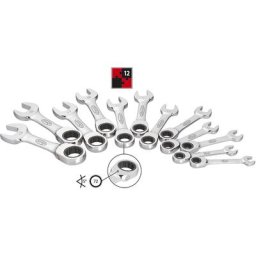 VIGOR Jeu de clés plates à cran, version courte, 12 éléments, avec trousse