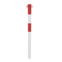 Potelet en tube d'acier, à sceller dans du béton, 70 x 70 mm, rouge/blanc, galvanisé et laqué