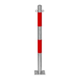 Potelet de délimitation, à cheviller au sol, Ø 90 mm, galvanisé à chaud / réfléchissant rouge, 2 œillets