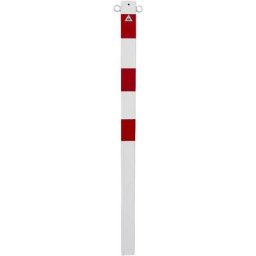 Potelet de délimitation, 70 x 70 mm, blanc / rouge, à sceller dans du béton, avec 2 œillets