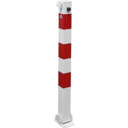 Potelet de délimitation, 70 x 70 mm, blanc / rouge, rabattable, avec cylindre profilé, avec 1 œillet