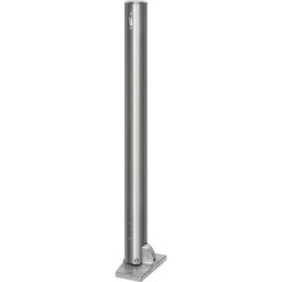 Potelet en inox, à tête plate, platine à cheviller au sol, Ø 76 mm, rabattable, cylindre profilé