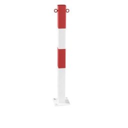 Potelet en tube d'acier, à cheviller, 70 x 70 mm, rouge/blanc, galvanisé et laqué