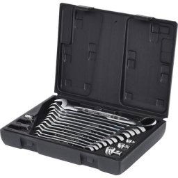 KS Tools Jeu de clés mixtes à crans GEARplus, commutables, anneau coudé à 15°, dans un coffret, pour embouts, 16 éléments