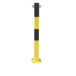 Potelet en tube d'acier, à cheviller, 70 x 70 mm, jaune/noir, galvanisé et laqué
