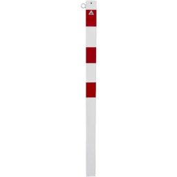 Potelet de délimitation, 70 x 70 mm, blanc / rouge, à sceller dans du béton, avec 1 œillet
