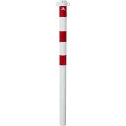 Potelet de délimitation, Ø 76 mm, blanc / rouge, à sceller dans du béton, avec 2 œillets