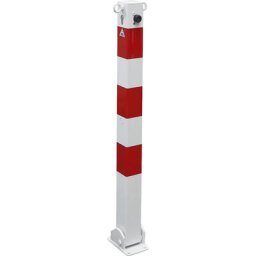 Potelet de délimitation, 70 x 70 mm, blanc / rouge, rabattable, avec cylindre profilé, avec 2 œillets