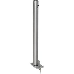 Potelet en inox, avec embout, platine à cheviller au sol, Ø 76 mm, cylindre profilé