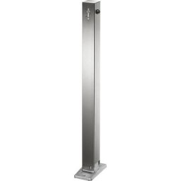 Potelet en inox, à tête plate, platine à cheviller au sol, 70 x 70 mm, rabattable, cylindre profilé