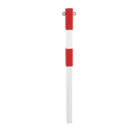 Potelet en tube d'acier, à sceller dans du béton, 70 x 70 mm, rouge/blanc, plastifié