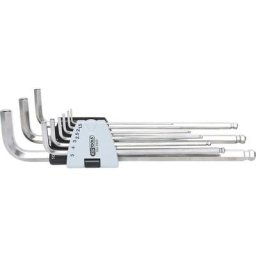 KS Tools Jeu de clés coudées XL en acier inoxydable, six pans creux à tête sphérique, 9 éléments