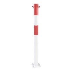 Potelet en tube d'acier, à cheviller au sol, Ø 76 mm, rouge/blanc, plastifié