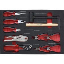 Kit d'outils avec compartiment en mousse bicolore, kit de pinces/marteaux, pour l x p 570 x 410 mm, 11 éléments