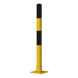 Potelet de délimitation en tube d'acier, polyvalents, Ø 76 mm, à sceller dans du béton, noir / jaune