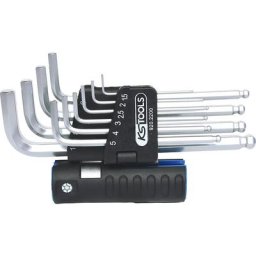 KS Tools Jeu de clés coudées 3-en-1 longues, six pans creux à tête sphérique, métrique, 10 éléments