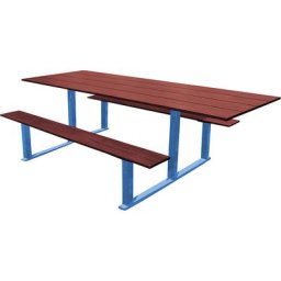 PROCITY Ensemble bancs et table RIGA, longueur 2000 mm, bleu / acajou