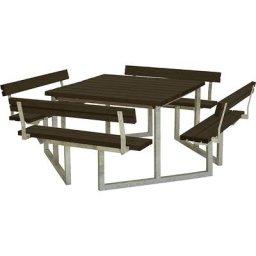 Ensemble banc et table pour 8 personnes, bois de conifères certifié, noir, avec dossier