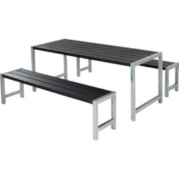 Ensemble table et bancs, bois de conifères certifié, noir