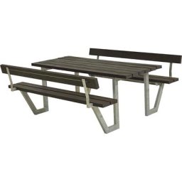 Ensemble banc et table pour 6 personnes, plastique recyclé, noir, avec dossier