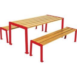 PROCITY Ensemble table et bancs Silaos®, longueur 1800 mm, rouge / chêne clair