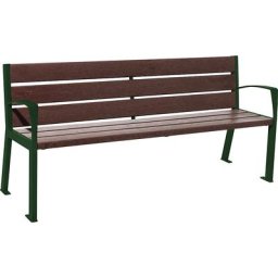 PROCITY Banc SILAOS® en plastique recyclé, avec dossier, vert mousse RAL 6005, marron, accoudoirs standards, 6 lames d'assise et de dossier
