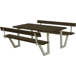 Ensemble banc et table pour 6 personnes, bois de conifères certifié, noir, avec dossier