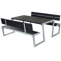 Ensemble bancs et table, longueur 1760 mm, avec dossier, noir