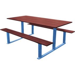 PROCITY Ensemble bancs et table RIGA, longueur 1500 mm, bleu / acajou