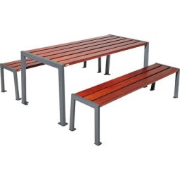 PROCITY Ensemble table et bancs Silaos®, longueur 1800 mm, gris / acajou