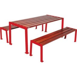 PROCITY Ensemble table et bancs Silaos®, longueur 1800 mm, rouge / acajou