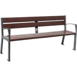 PROCITY Banc SILAOS® en plastique recyclé, avec dossier, noir graphite, marron, accoudoirs standard, 5 lames d'assise et de dossier