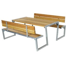 Ensemble bancs et table, longueur 1760 mm, avec dossier, coloris naturel