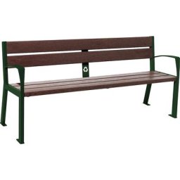 PROCITY Banc SILAOS® en plastique recyclé, avec dossier, vert mousse RAL 6005, marron, accoudoirs standards, 5 lames d'assise et de dossier