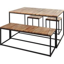 Ensemble table et sièges d'extérieur ALOIS, avec table, banc, 2 tabourets, noir/robinier