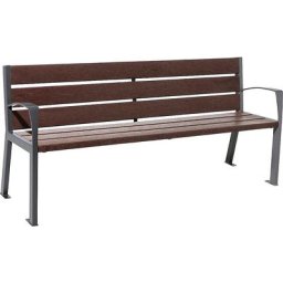 PROCITY Banc SILAOS® en plastique recyclé, avec dossier, noir graphite, marron, accoudoirs standard, 6 lames d'assise et de dossier