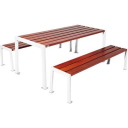 PROCITY Ensemble table et bancs Silaos®, longueur 1800 mm, blanc / acajou