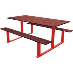 PROCITY Ensemble bancs et table RIGA, longueur 1500 mm, rouge / acajou