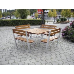 Ensemble bancs et table, 4 bancs et une table, vert pin, L x l x h 2200 x 2200 x 1000 mm