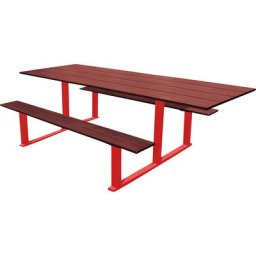 PROCITY Ensemble bancs et table RIGA, longueur 2000 mm, rouge / acajou
