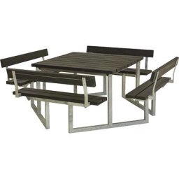 Ensemble banc et table pour 8 personnes, plastique recyclé, noir, avec dossier