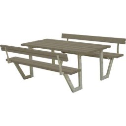 Ensemble banc et table pour 6 personnes, bois de conifères certifié, brun gris, avec dossier