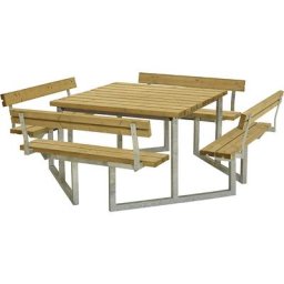 Ensemble banc et table pour 8 personnes, bois de conifères certifié, bois de mélèze, avec dossier