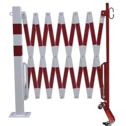 Potelet avec barrière extensible, tube carré 70 x 70 mm, à cheviller, réfléchissant, rouge / blanc, longueur max. 4000 mm