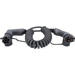 Câble de chargement spiralé efuturo, connecteur de type 2 à type 1, 1 phase, jusqu'à 7,4 kW, longueur câble déployé 5 m