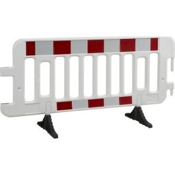 Barrière de sécurité en polyéthylène HD avec film rétro-réfléchissant, sans flèches directionnelles, blanc / rouge