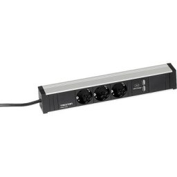 Treston Bloc multiprise pour postes de travail, 3 prises, 2 raccords USB, longueur 331 mm